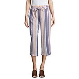 Liz Claiborne | Multi Striped Wide Leg Linen Capri